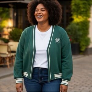 Victoria's Secret Pink XXL Green Ivy Fleece Zipper Cardigan NWT